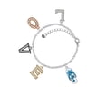 thumbnail image 2 of Delight Jewelry Silvertone Blue Open Plumeria Flower Flip Flop Multi-Colored Crystal Love Charm Bracelet, 2 of 5