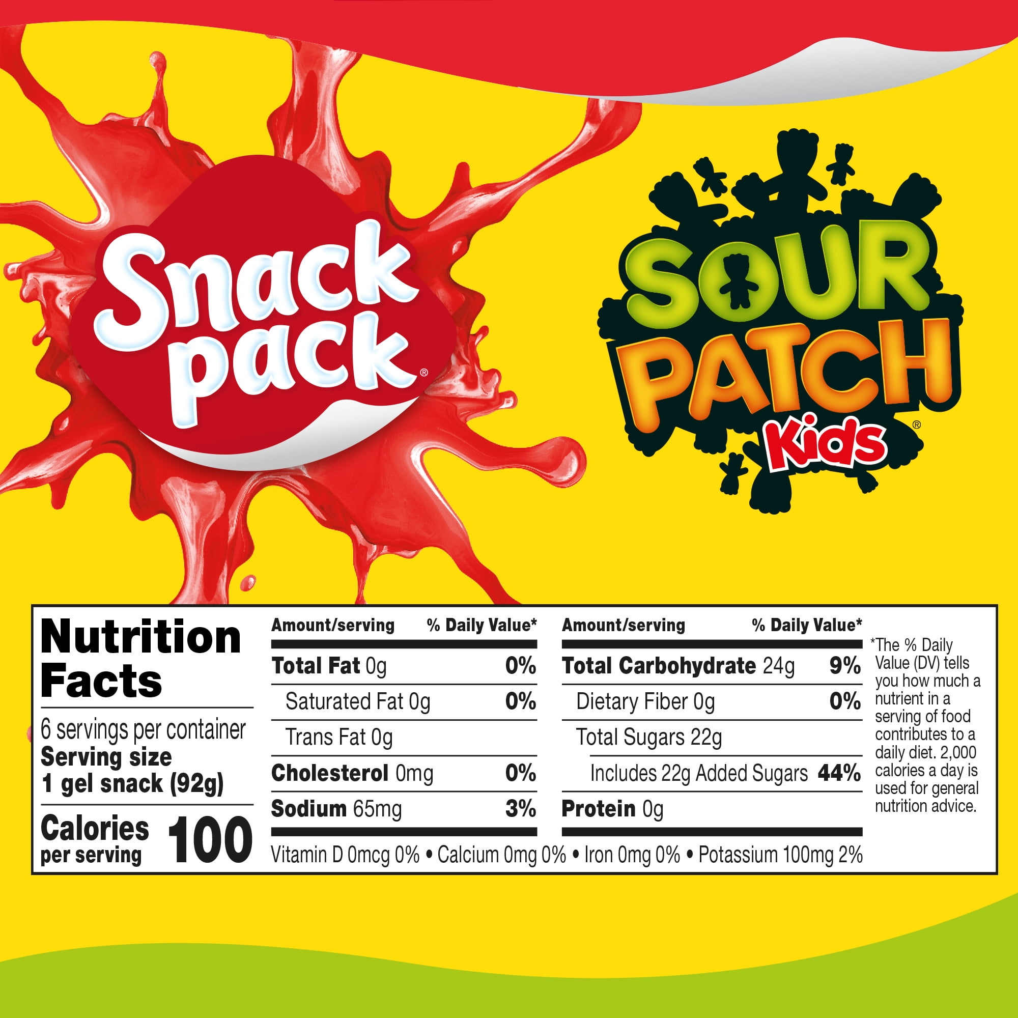 Snack Pack SOUR PATCH KIDS REDBERRY Flavored Juicy Gels Cups, 3.25 oz., 6-Count