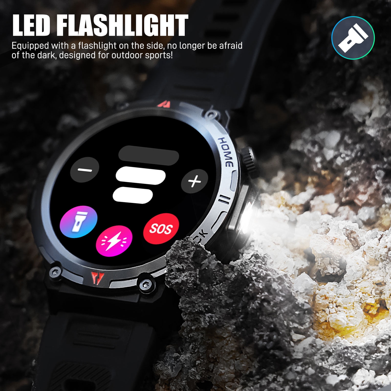 XAXRE KE3Pro GPS Smart Watch for Men with, 3ATM Waterproof Watch 530mAh Smartwatch with Flashlight Compatible with Android iOS, 1pc