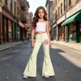 thumbnail image 6 of LRen Girls Jeans Baggy Pants Flare Pants Pink Ribbon Straight Leg Pants High Waist Cute Y2k Stretch with Pocket Trousers for Kids Age 5-6 Years, 6 of 6