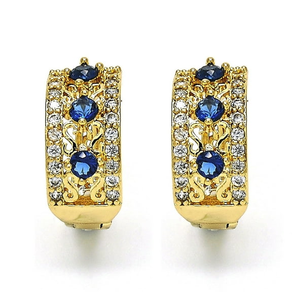 14k GOLD Filled High Polish Finsh LAB CREATED Sapphire HOOP EARRING EARRINGS