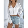 thumbnail image 6 of Women'S Tie Front Long Sleeve Scalloped Crop Cardigan Knit Top White S, 6 of 9