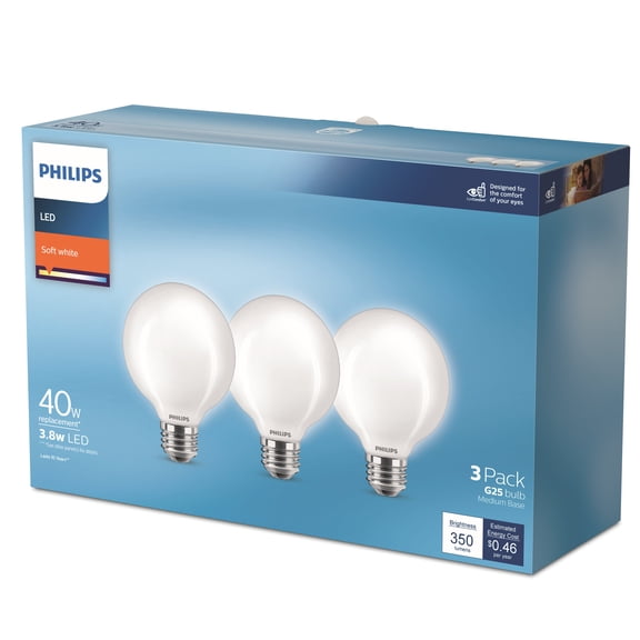 Philips LED 40-Watt G25 Globe All Purpose Household Light Bulb, Frosted Soft White, Non-Dimmable, E26 Medium Base (3-Pack)