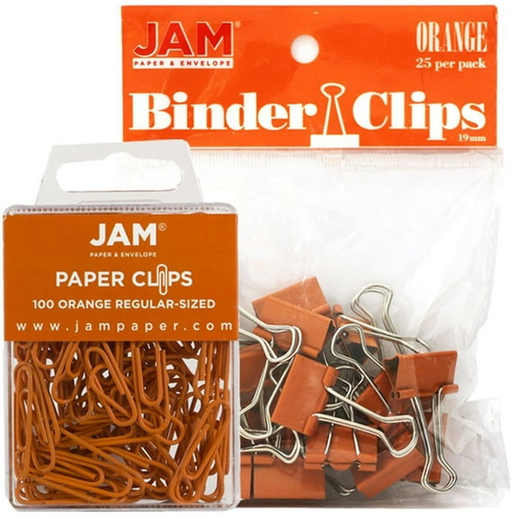 JAM Paper Office Desk Supplies, Orange, 2/Pack, 1 Paper Clips & 1 Binder Clips