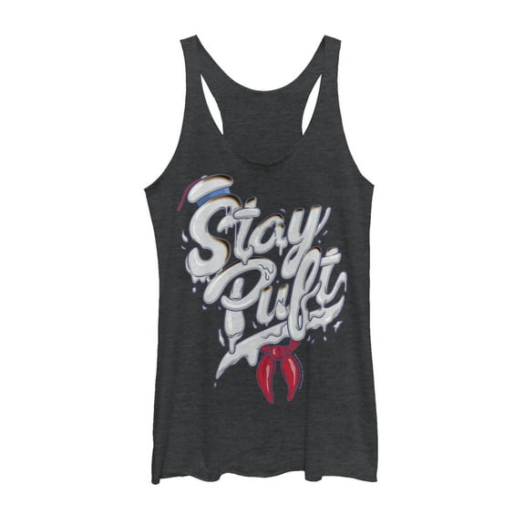 Women's Ghostbusters Stay Puft Marshmallow Man Melt  Racerback Tank Top Black Heather Medium