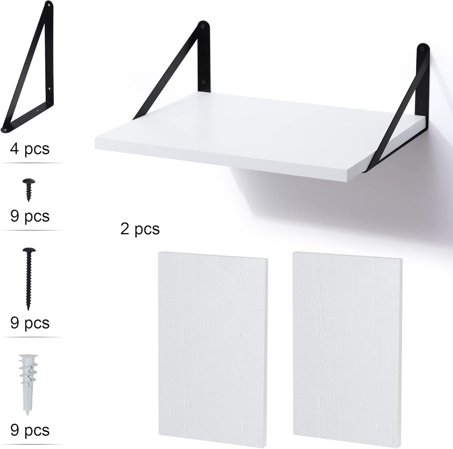 White Floating Shelves, 12 Inch Deep Wall Mounted Shelves Set of 2, Modern Style Solid Wood Shelves for Wall Decor Storage Shelves for Kitchen Bathroom Bedroom Living Room