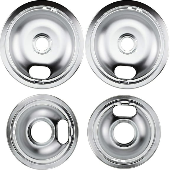 4 Pack Chrome Range Drip Pans for Whirlpool Electric Stove - Replacement for W10196405 W10196406 (2Pcs 6" & 2Pcs 8")