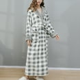 thumbnail image 2 of Defitshape Women's Plaid Fleece Robe Cozy Long Sleeve Fuzzy Soft Long Winter Warm Kimono Robe Bath SPA Maternity House Coat Sherpa Lined Dressing Gown Plush Hooded Bathrobe Grey Small-Medium, 2 of 5