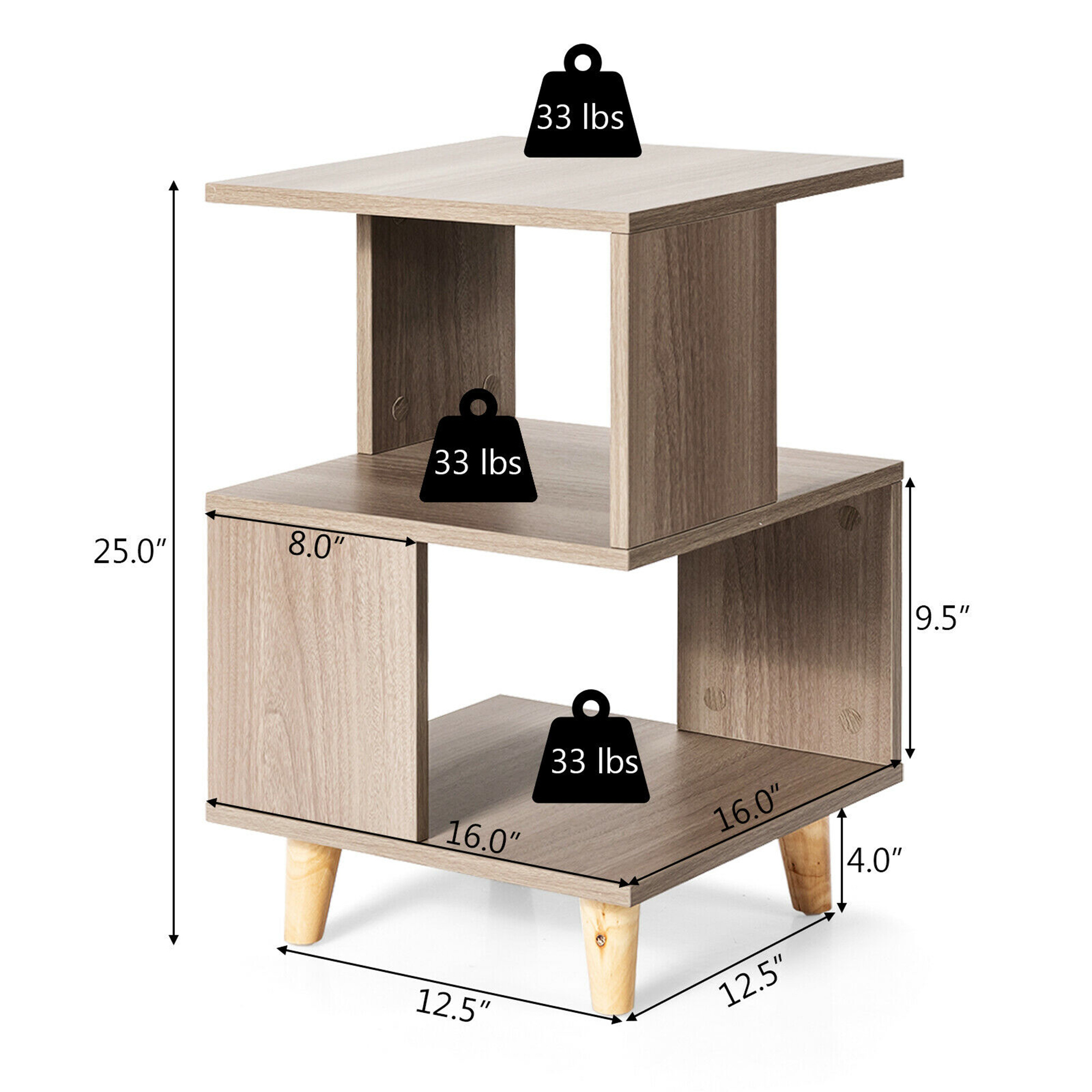 Gymax 2-Pieces Nightstand Set Wood Legs Storage Shelf Modern Side End Table Grey
