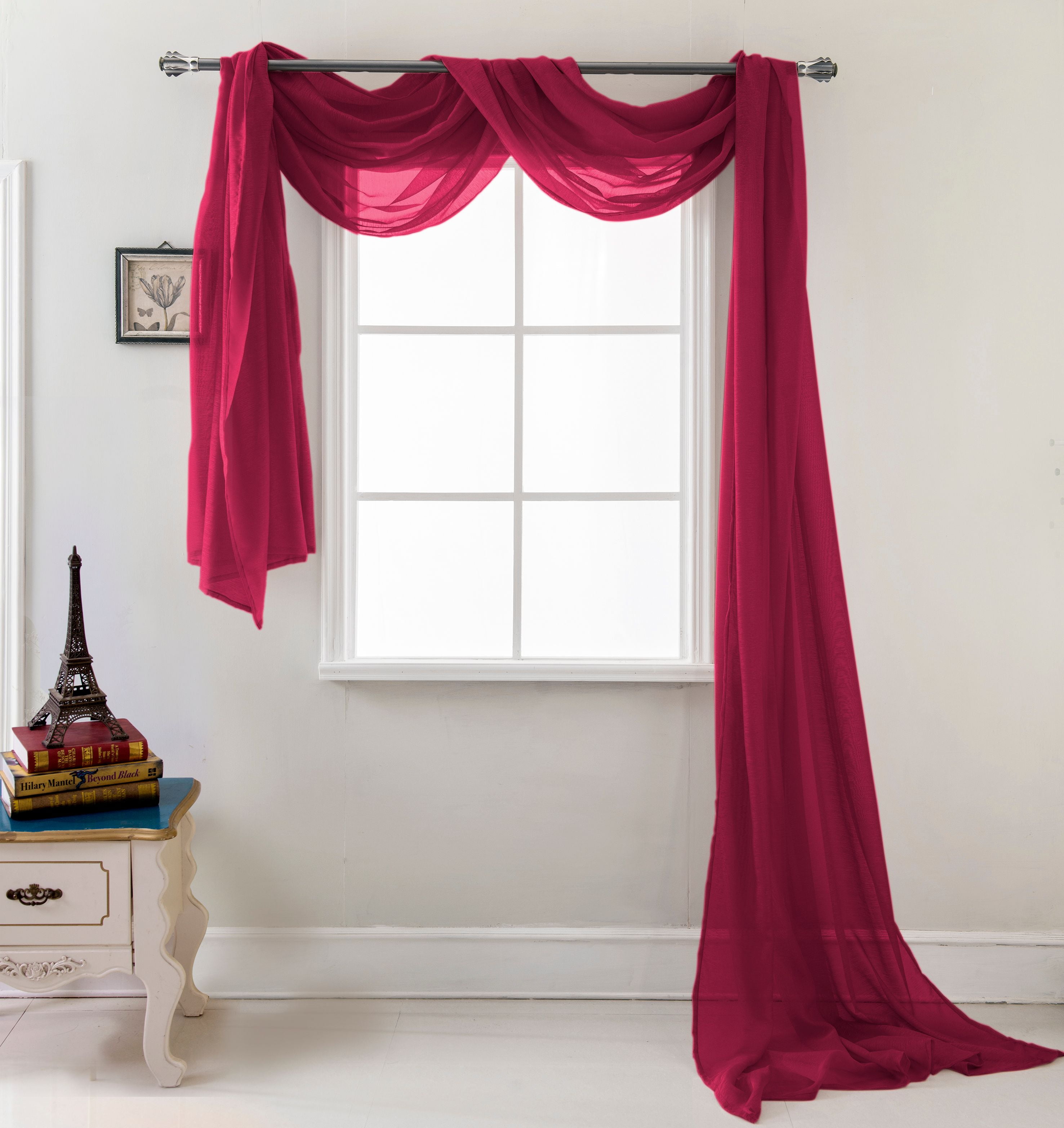 burgundy sheer curtain scarf