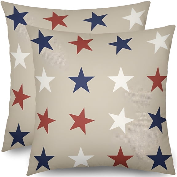 XIBUFE 2026 New 4Th of July Pillow Covers 18X18 Set of 2 Patriotic Blue Red White Stars Outdoor Decorative Throw Pillows Farmhouse Pillowcases Memorial Day Independence Cushion Case Decor for Home