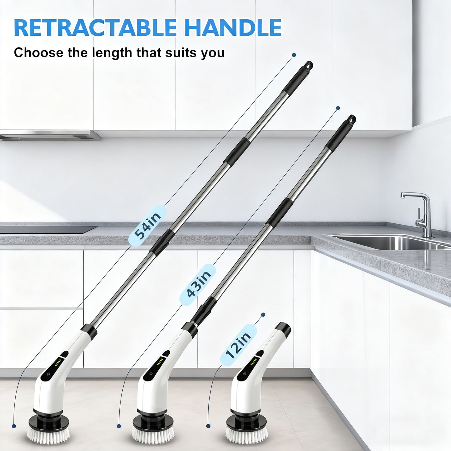 HOOFUN Electric Spin Scrubber, Cordless Bath Tub Power Scrubber with Long Handle & 7 Replaceable Heads, Detachable as Short Handle, Shower Cleaning Brush Household Tools for Bathroom & Tile Floor
