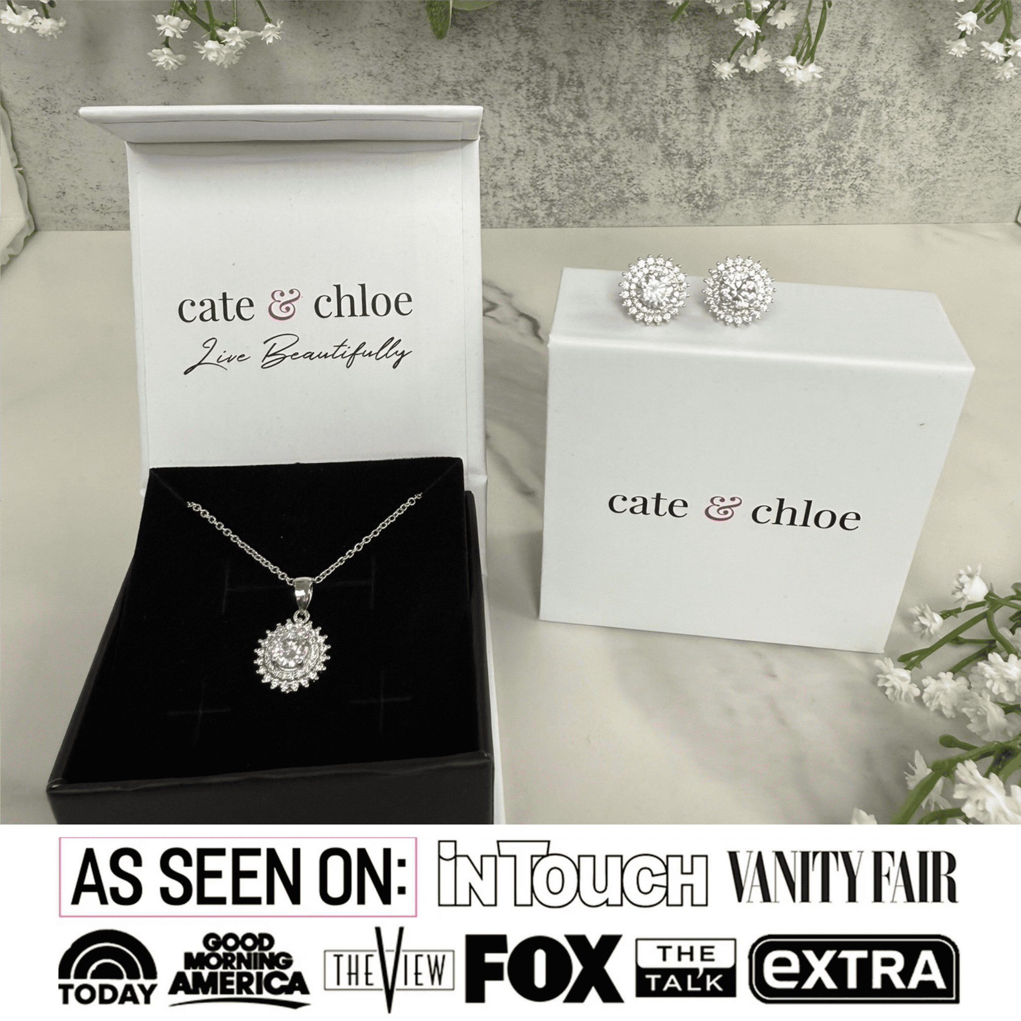 Cate & Chloe Cordelia 18k White Gold Plated Silver Jewelry Set with Simulated Diamond Gift for Women