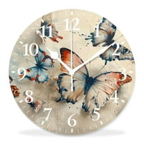10 Inch Wall Clock Battery Operated Silent Clock Decorative for Office, Kitchen, Outdoor, Living Room，Butterflies Blue Delicate