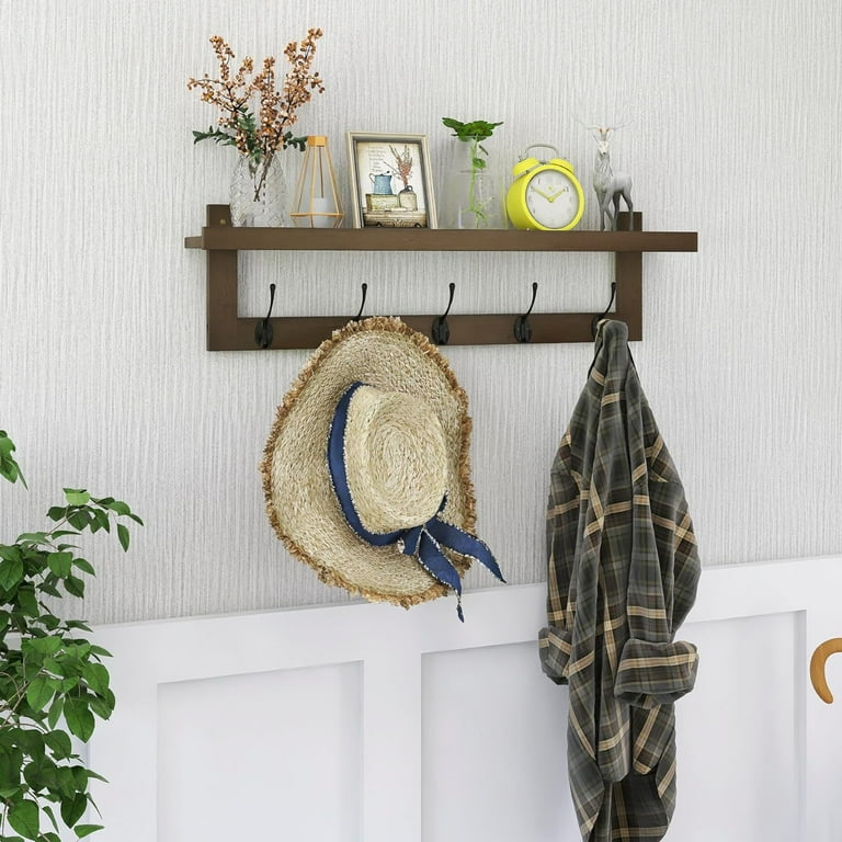 Coat Hooks With Shelf Wall Mounted 29.2 Inch Entryway Coat Rack For Wall Bamboo Hanging Shelf With 5 Double Metal Hooks For Bathroom Bedroom Kitchen Living Room Mudroom Walnut Walmart