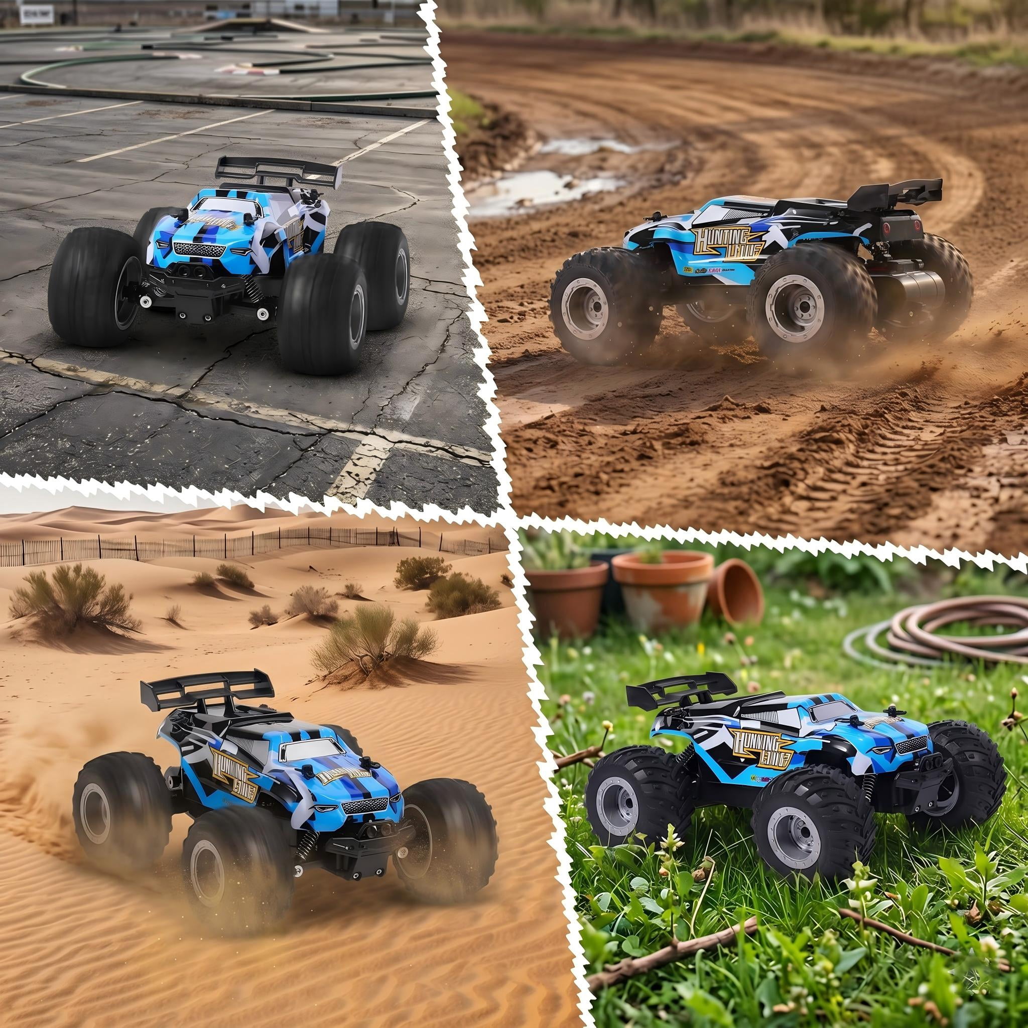 2.4GHz Remote Control Monster Truck, 20KM/H All Terrain Off-Road RC Car with LED Lights, 2 Rechargeable Batteries for Boys