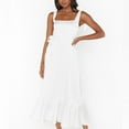 thumbnail image 4 of Vestidos de dama de honor elegantes blancos para mujer, vestido largo largo con volantes, sin mangas, informal, dividido, L, 4 of 7