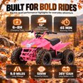 thumbnail image 3 of IVFJFV Powered 4 Wheeler,500W Electric 4 Wheeler with Dual Speed Adjustment,36V Four Wheeler Max 15 MPH, Front & Rear Shock Absorbers, All-Terrain Tires and Safety Disc Brake,PINK, 3 of 8