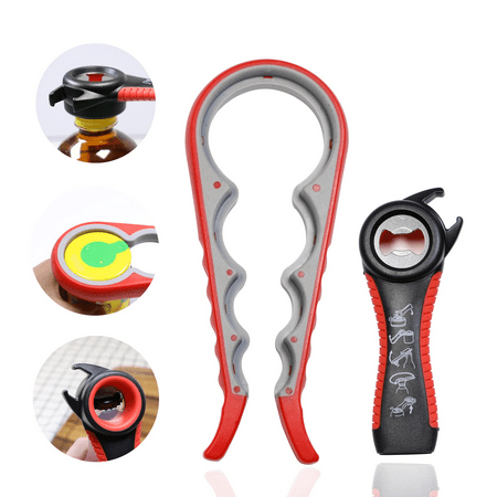 

Can Opener 4&5 in 1 Multi Function Jar Opener Solid and Durable Bottle Opener Kit Manual Bottle Opener with Silicone Handle for Children Elderly Weak Hands People