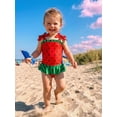 thumbnail image 6 of BemeyourBBs Western Toddler Baby Girl Swimsuit Infant Bathing Suit Summer One Piece Swimwear Cow Bow Watermelon Sleeveless Tie up Straps Ruffle Trim Decor Cute Skirted Beachwear, 6 of 9