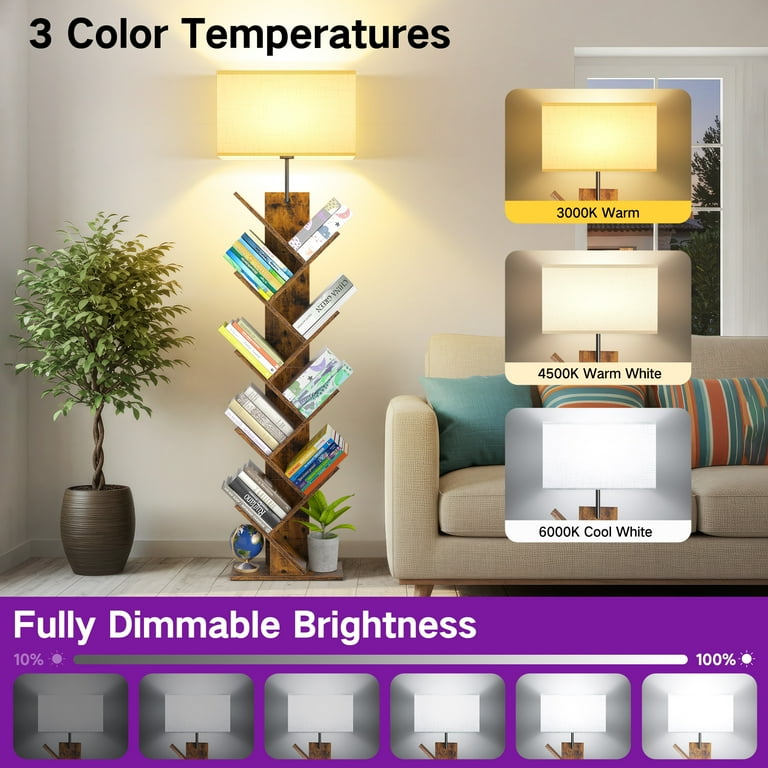 OUTONLIFE Floor Lamp with 9-Tier Bookshelf, Brown photo 5
