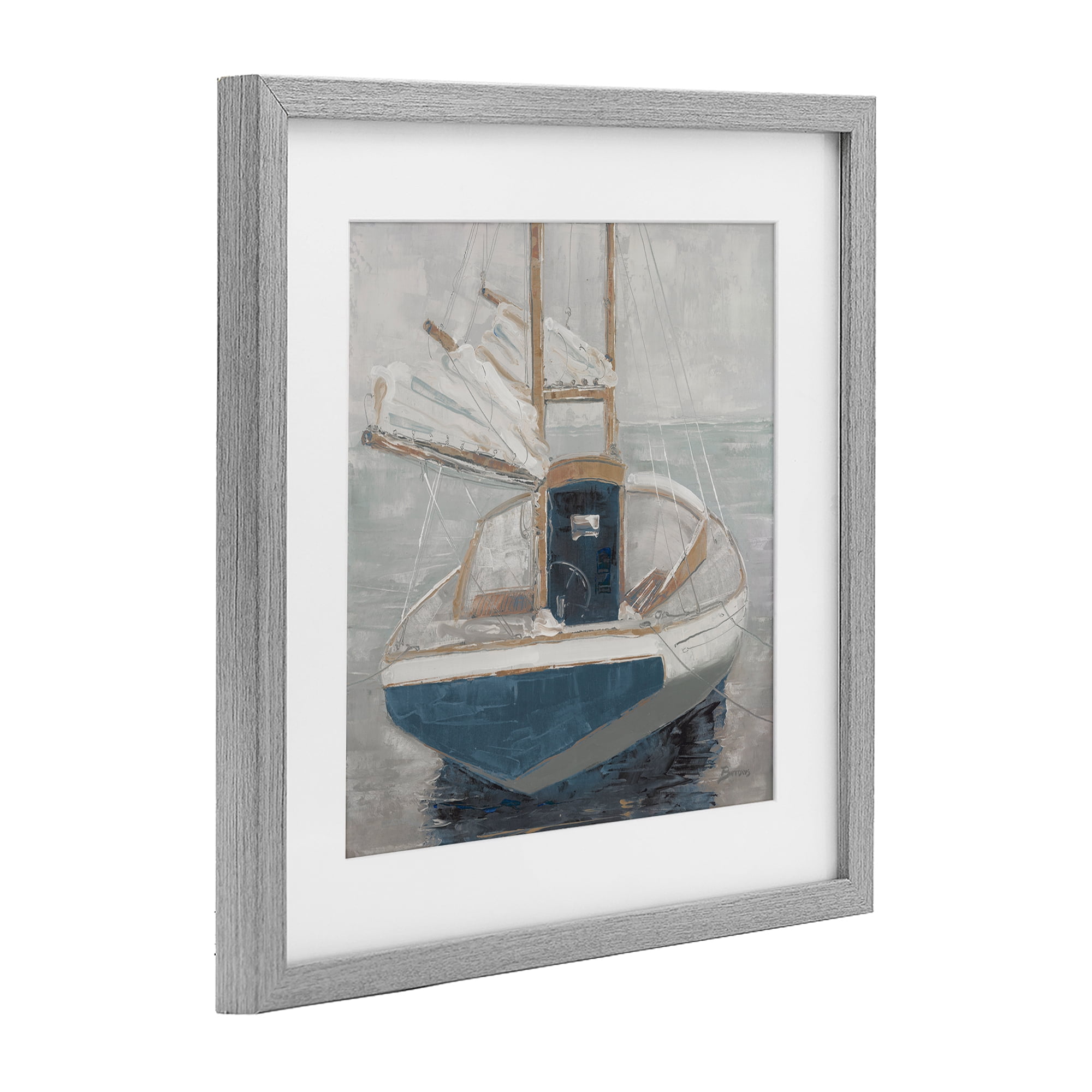 Stupell Industries Serene Harbor Sail Boat Gray Framed Print Under Glass, design by John Burrows