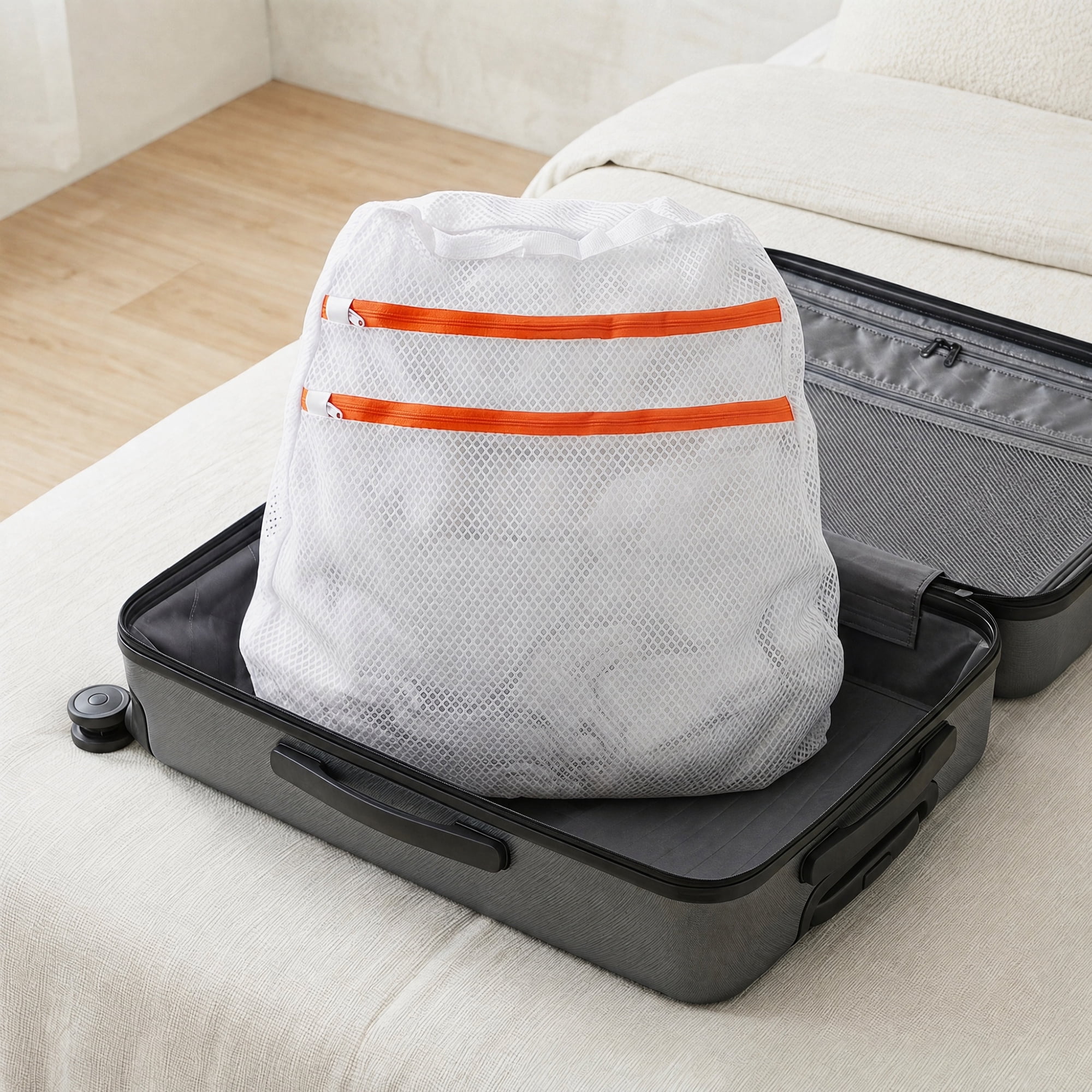Unique Bargains 2 Pcs Mesh Laundry Bags, Durable Zipper Closure White 19.7"x19.7"