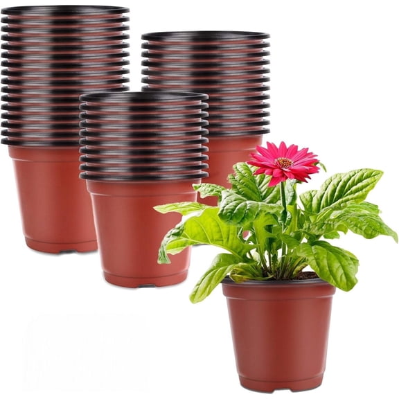 50 Pcs 5 inch Planter Nursery Pots, Planters for Indoor Plants，Plastic Pots for Flower Seedling (Red)