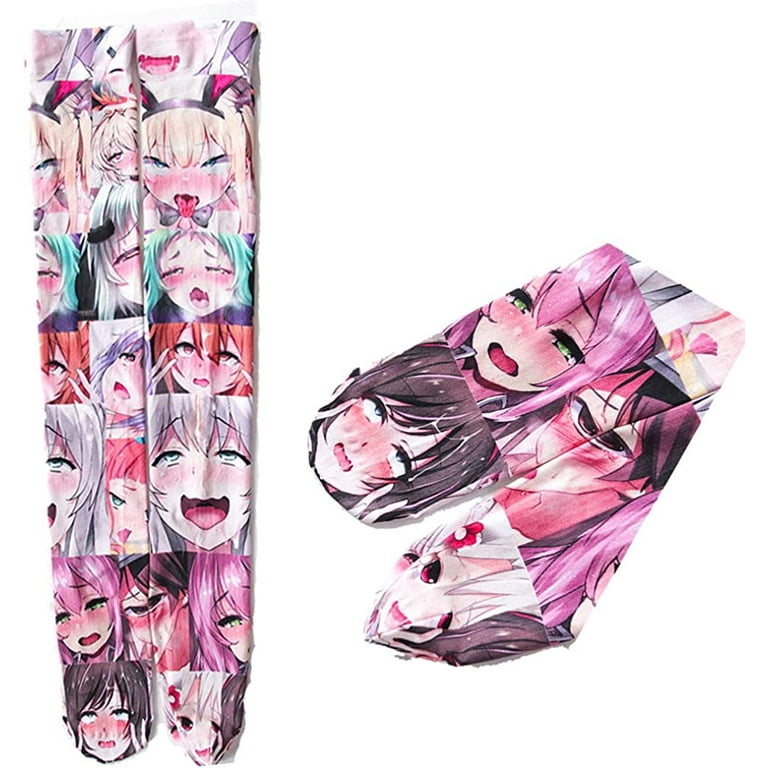 Ahego Disease Face 3D Print Thigh High Stockings Cute Anime Lolita Cosplay  Knee High Socks