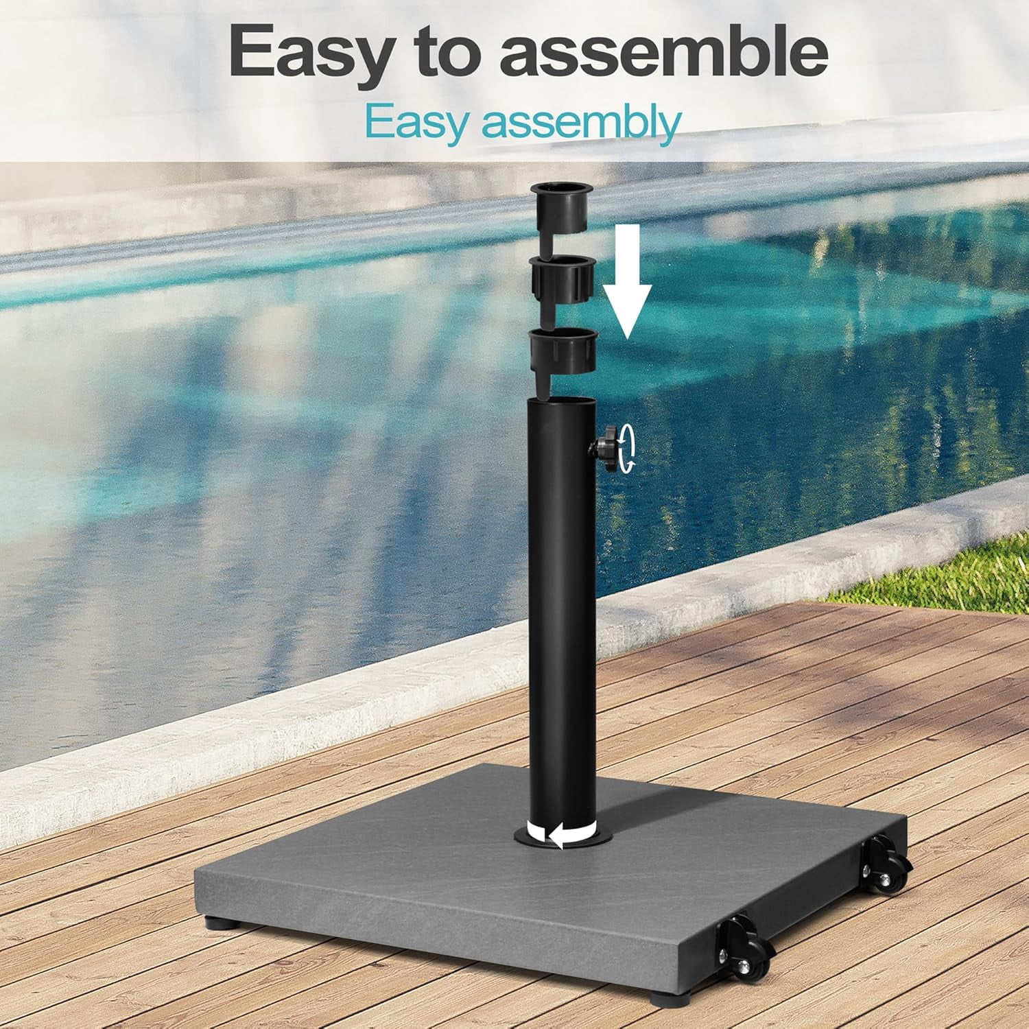 Patio Umbrella Base 43lbs Outdoor Umbrella Stand with Wheels, Heavy Duty Square Concrete Stand Market Umbrella, Gray