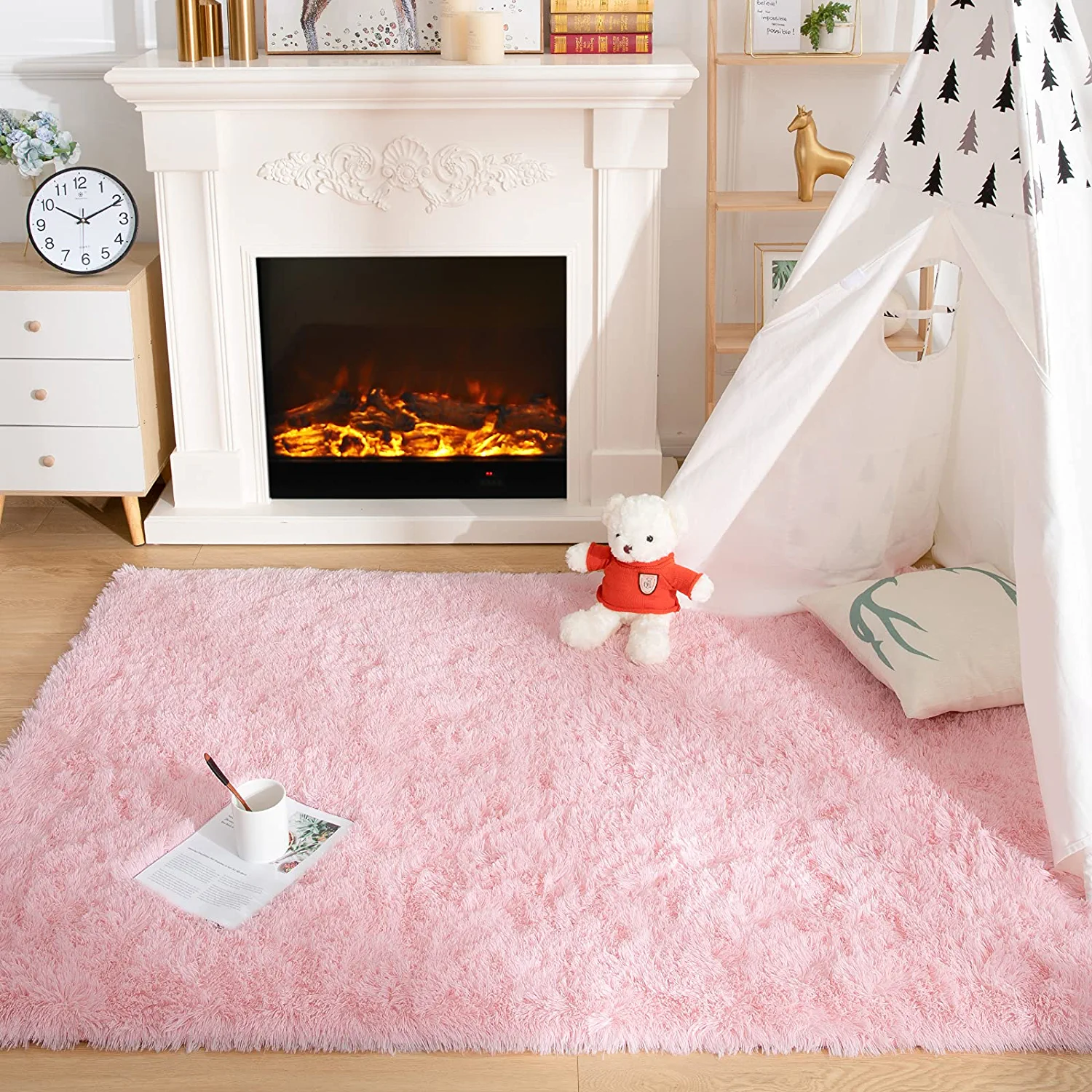 Lochas Fluffy Shag Area Rugs Soft Rugs for Living Room Bedroom Indoor Decor Nursery Carpet, 4'x6',Pink
