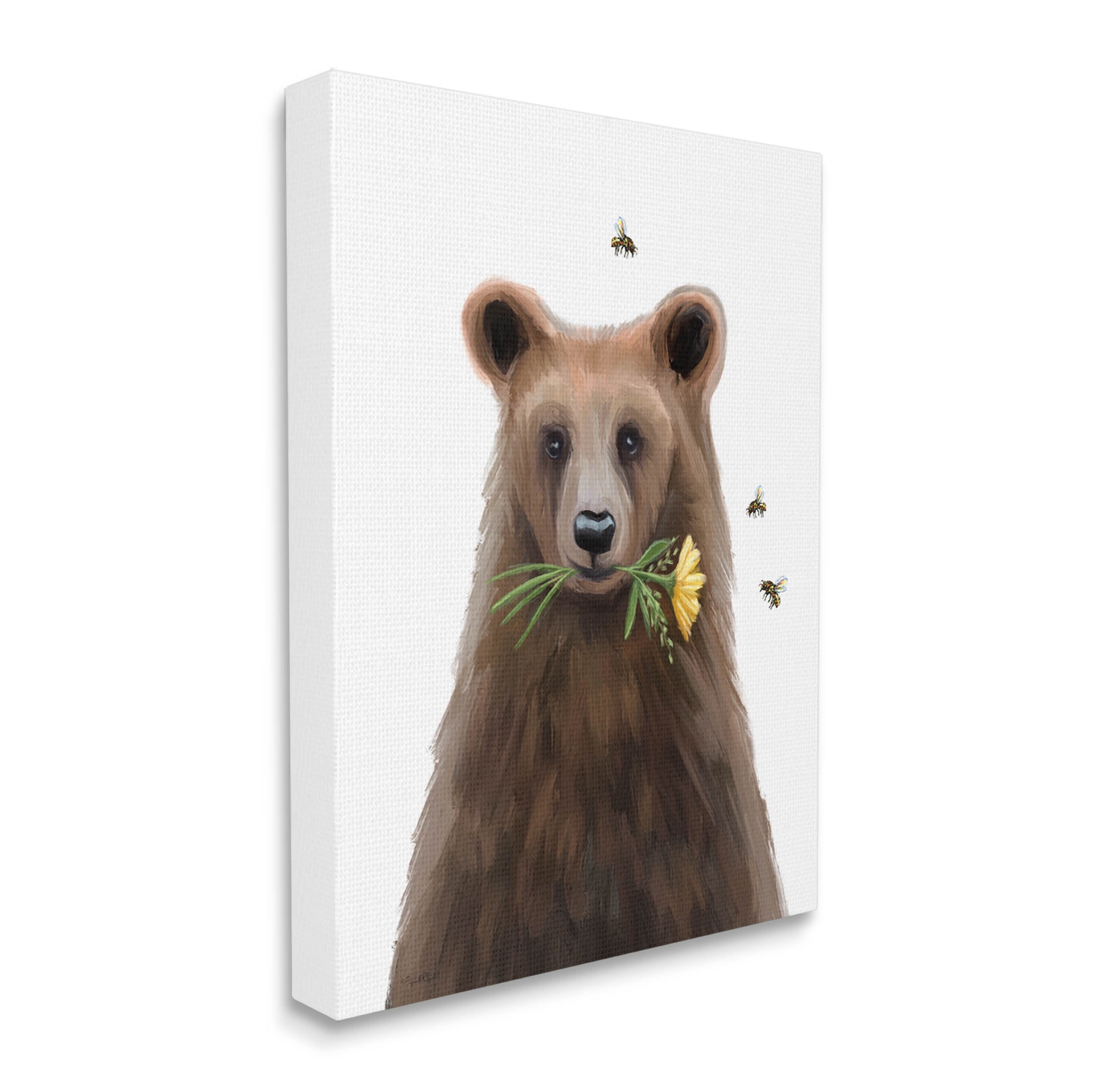 Stupell Industries Woodland Bear Flower Sprig Graphic Art Gallery Wrapped Canvas Print Wall Art, Design by Elizabeth Tyndall