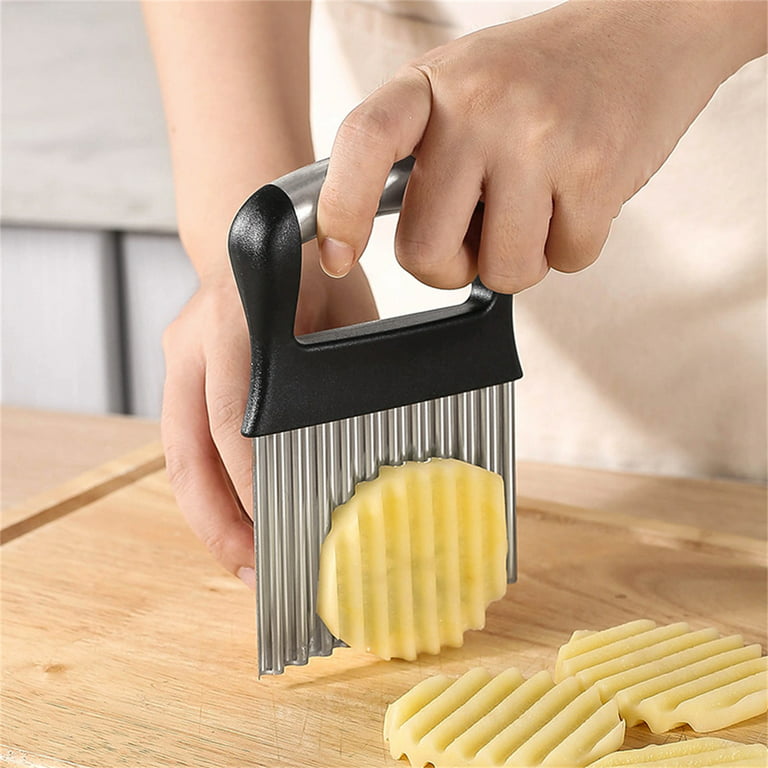 GROFRY Sharp Blade Vertical Force Potato Cutter Easy to Clean Cut Wavy Potato  Chips Stainless Steel Ergonomic Handle Crinkle Slicer for Burger Shop 