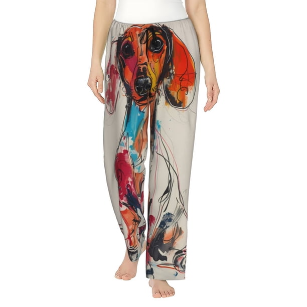 Fotbe Colorful Dachshund Art Pantalones de Pijama para Mujer, Pantalones de Dormir, Pantalones Pj con Cordón y Bolsillos-3X-Large