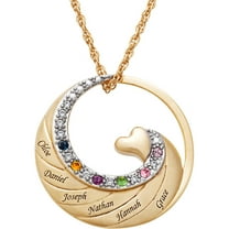 Family Jewelry Personalized Planet Mother's Gold-Plated or Rhodium-Plated Name and Birthstone Circle with Heart Necklace, 20" ,Women's