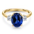 thumbnail image 3 of Gem Stone King 3.96 Ct Oval Blue Created Sapphire White Topaz 18K Yellow Gold Plated Silver Ring, 3 of 6