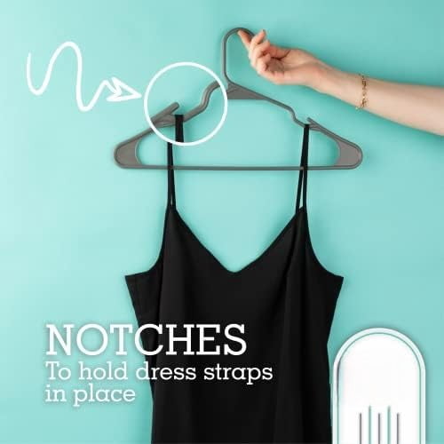 Plastic Hangers Clothes Hangers for Clothing, Closet, Coats & Shirts - Notched, Durable & Space Saving - for Everyday Standard Use, Room Essentials & Basics - 20 Pack - Grey