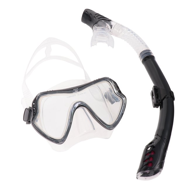BRIGHTFUFU 1 juego de máscara de esnórquel de silicona, kit de respirador, juego de espejo de esnórquel, traje de esnórquel de silicona para hombres y mujeres (negro transparente)