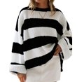 thumbnail image 1 of ZESICA Women's Long Sleeve Crew Neck Striped Color Block Comfy Loose Oversized Knitted Pullover Sweater, 1 of 2