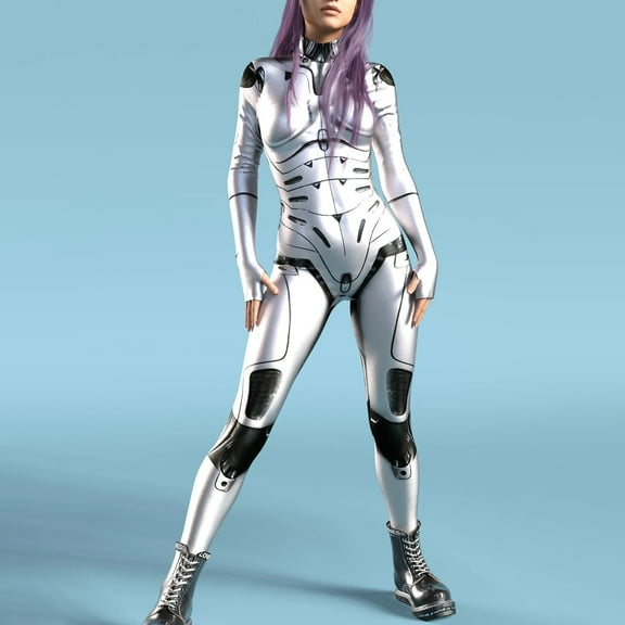 Aayomet Jumpsuits For Women Casual Women Skeleton Robot 3D Printing Bodysuit Zipper Back Full Body Bodysuit,White M