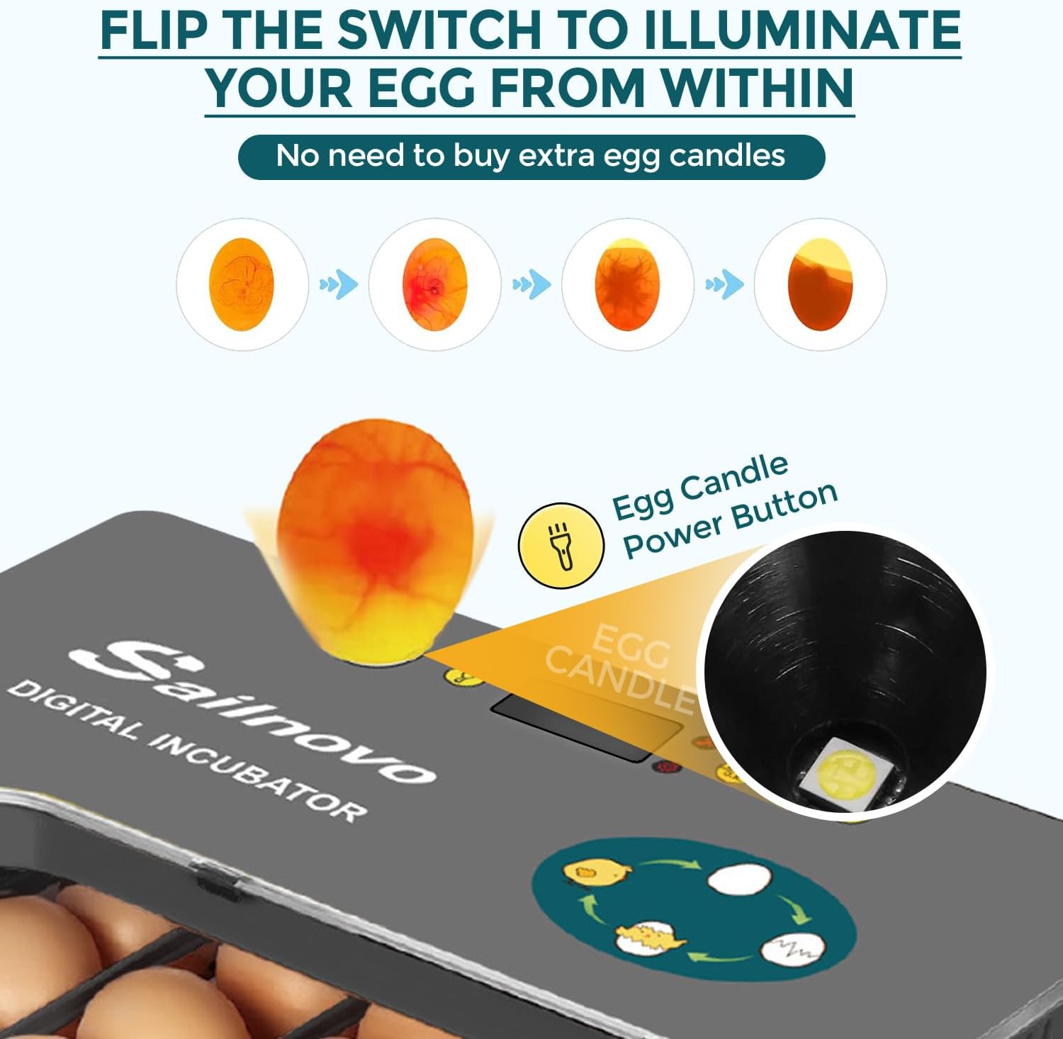 Adnoom Egg Incubator, 15 Eggs Automatic Incubator with Temperature Control and Automatic Egg Turning Function for Hatching Chickens, Ducks, Quails, and Birds, the Best Choice for Children's Gifts