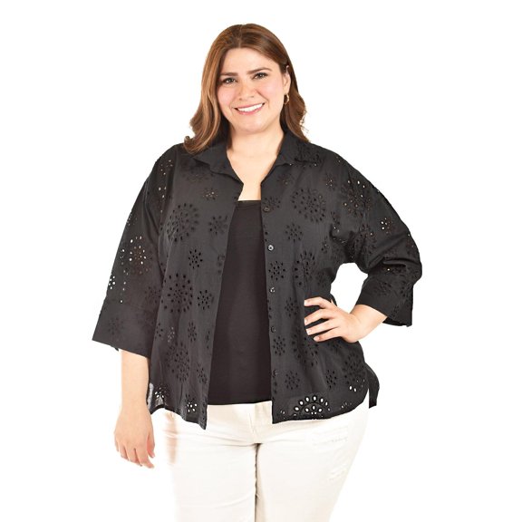 Blusa bordada de algodon Roman Fashion /Tallas Extras, 3952 (Negro) negro 42