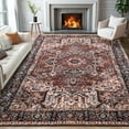 thumbnail image 4 of YJ.GWL Area Rugs Vintage Print Carpet Low Pile Rug for Bedroom Living Room Home Decor,Brick Red,5'x7', 4 of 7