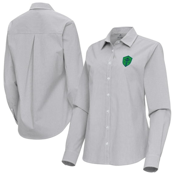 Women's Antigua Gray Seattle Sounders FC Porter Woven Tri-Blend Long Sleeve Button-Up Shirt