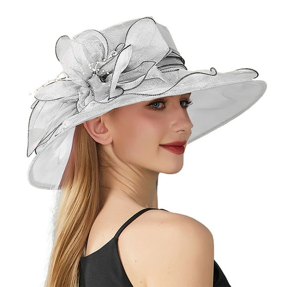 MZXELPRJD Tea Party Hats for Women Kentucky Derby Church Dress Hat Wide Brim Organza Flower Bridal Shower Hat Wedding Tea Party Fascinator Hat