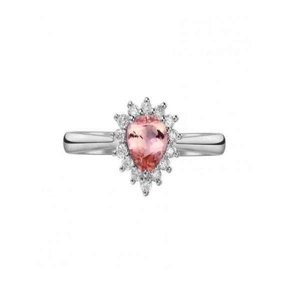 1.25 Carat Pear cut Morganite and Diamond Engagement Ring in 14k White Gold affordable morganite and diamond engagement ring