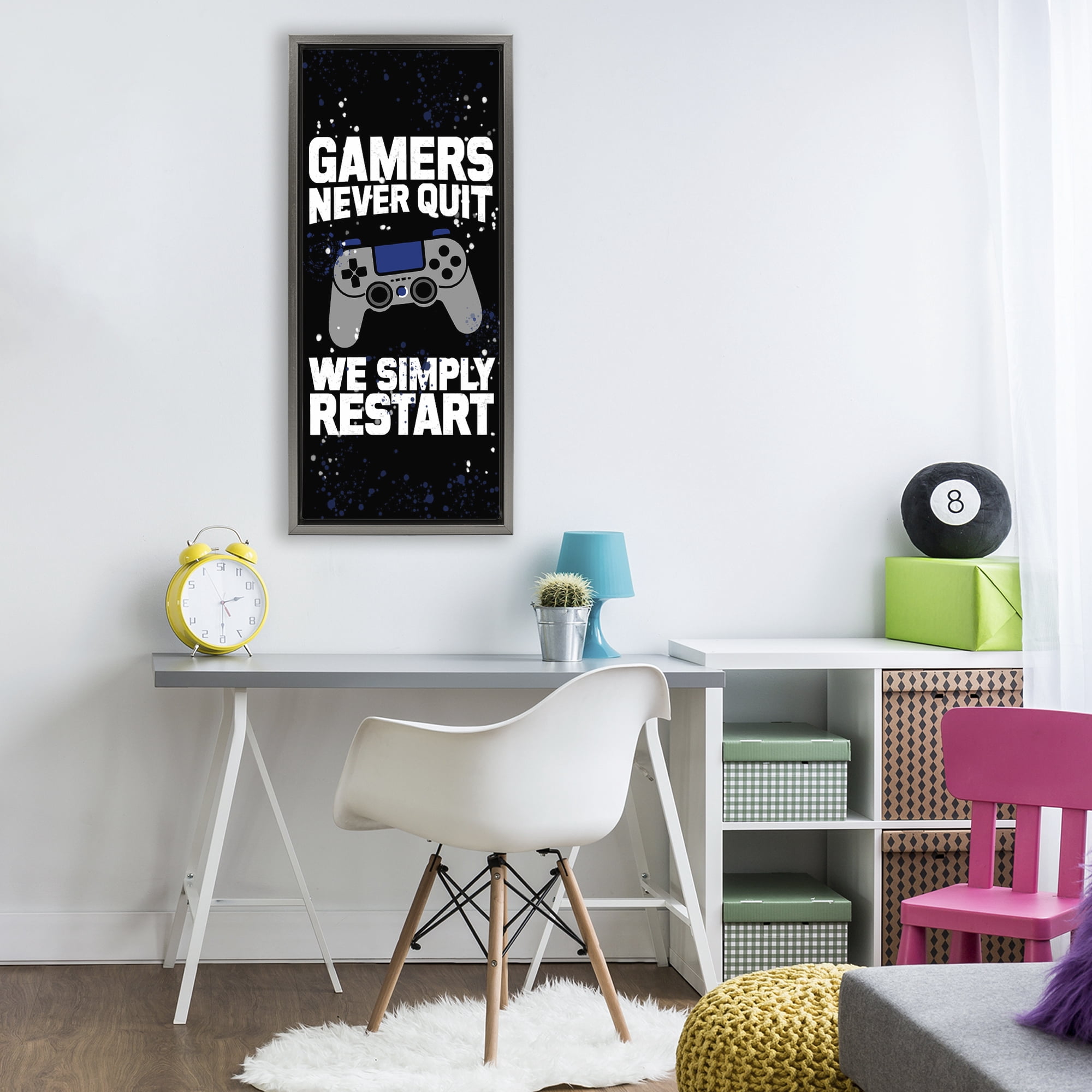 Stupell Industries Never Quit Simply Restart Gray Framed Floater Canvas Wall Art, design by Kim Allen