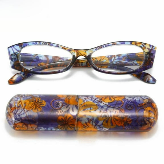 Blue Portable Colorful Pen Holder Case Reading Glasses Spring Hinge Plastic Small Rectangle Presbyopic Glasses HD 3.00
