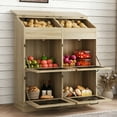 thumbnail image 2 of ChVans Large Potato Storage Wood Bin, Wooden Bread Storage Bins, Decorative Potato and Onion Storage Bin with 4 Doors, Potato Bin with Grocery Section, Wooden Vegetable Storage Box with Lid, 2 of 6
