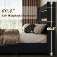 thumbnail image 6 of Merluxy Modern California King Size Bed Frame with Fireplace and Tall Headboard, Corduroy Upholstered Wingback Platform, Black, 6 of 9